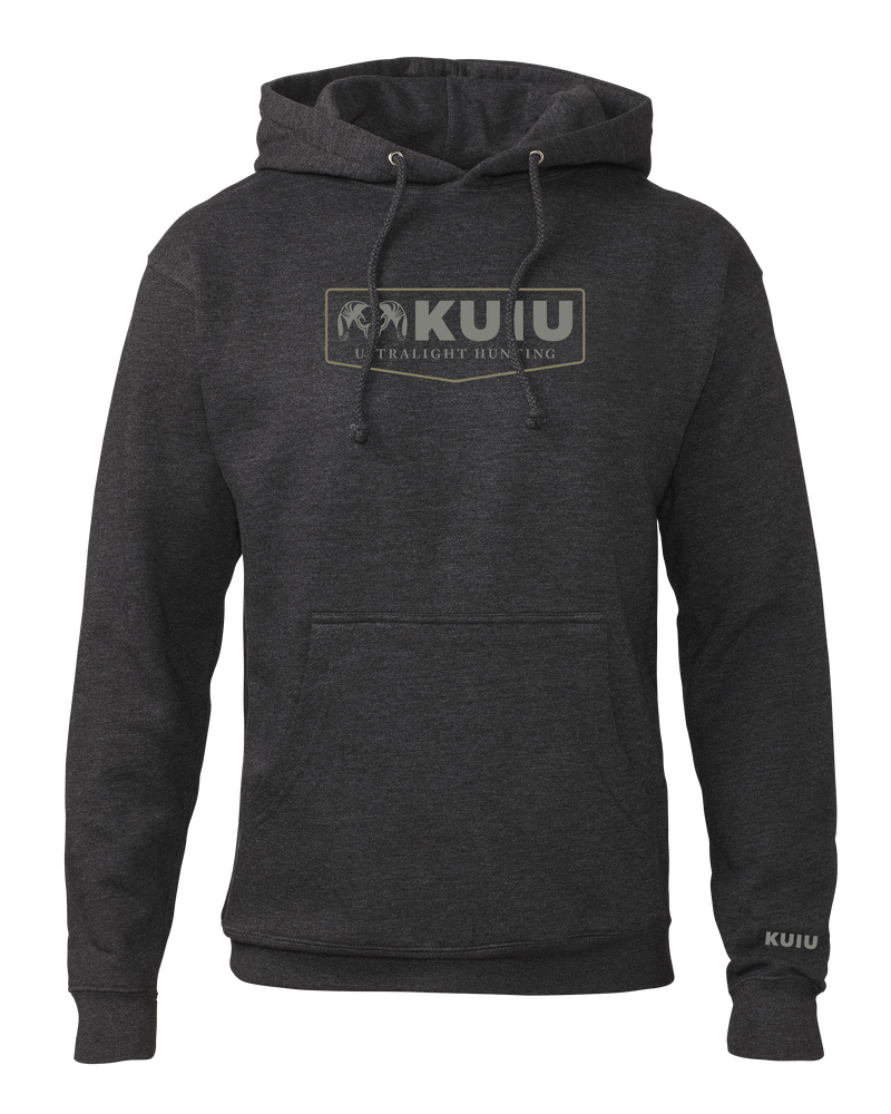 Front of KUIU Shield Logo Hoodie in Charcoal Grey