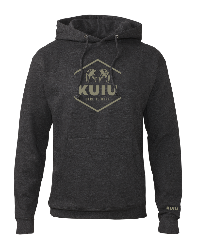 Front of KUIU Stacked Here to Hunt Hoodie in Charcoal Grey