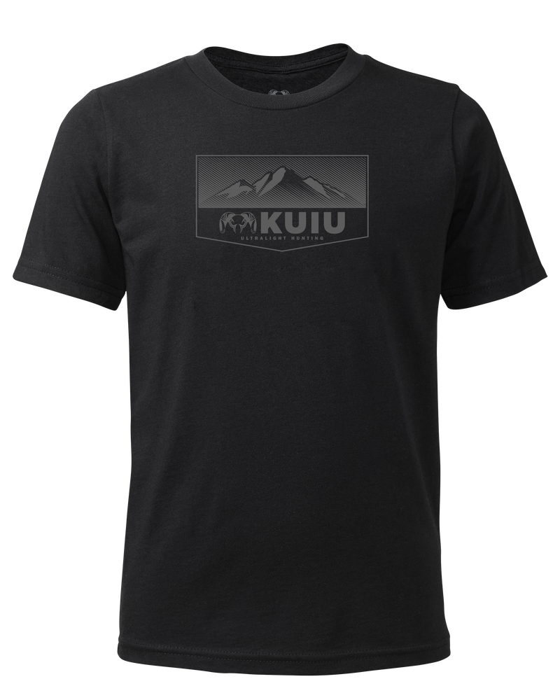 Front of Youth Ultralight Mountain Logo T-Shirt in Black