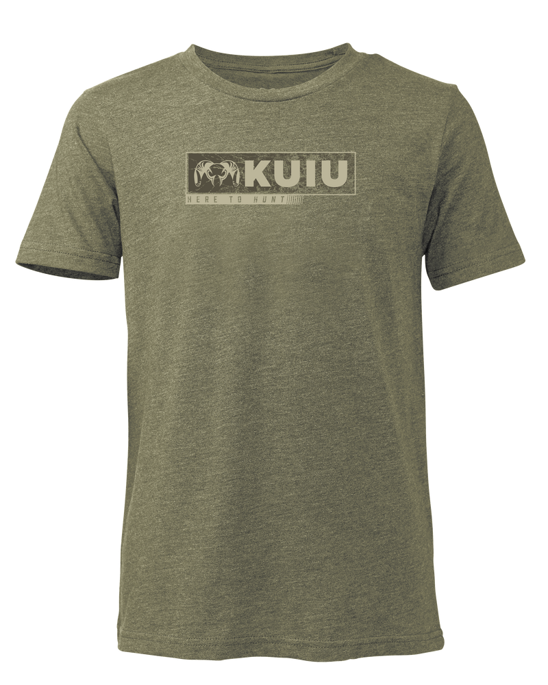 Front of Youth Here to Hunt Gritstone T-Shirt in Military Green
