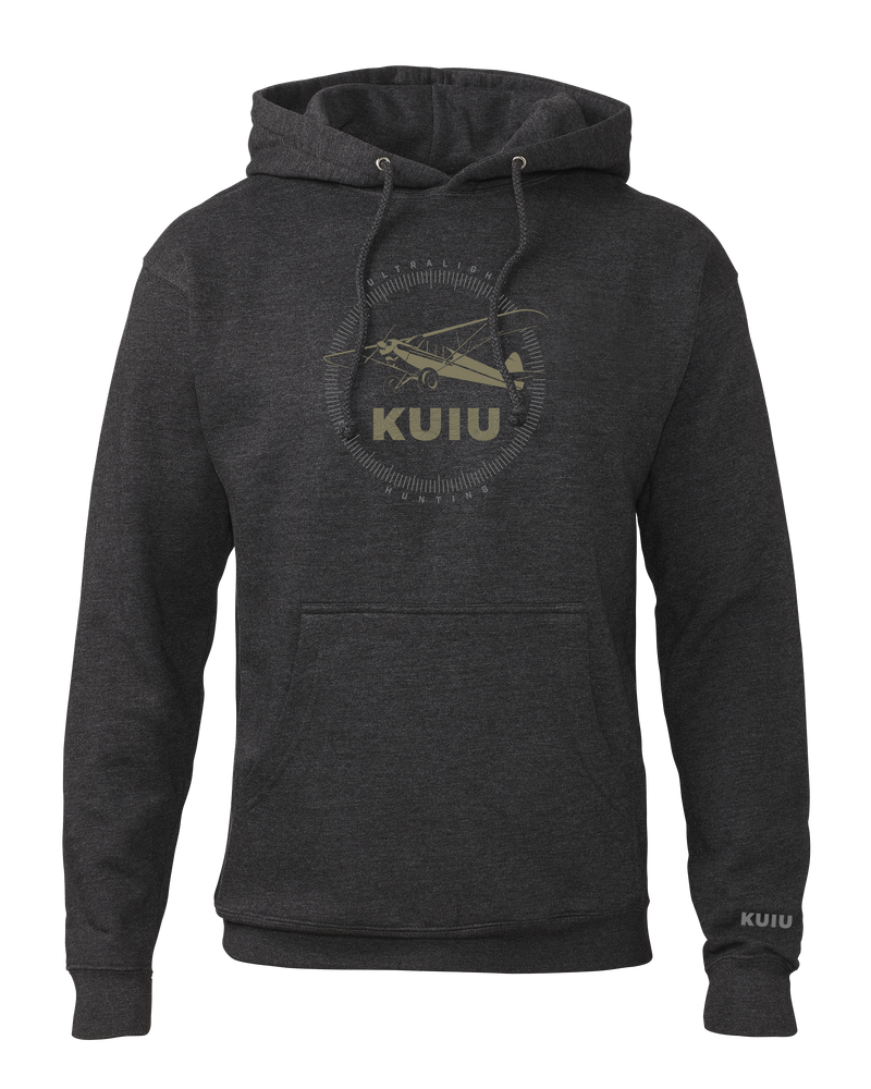 Front of KUIU Super Cub Logo Hoodie in Charcoal Grey