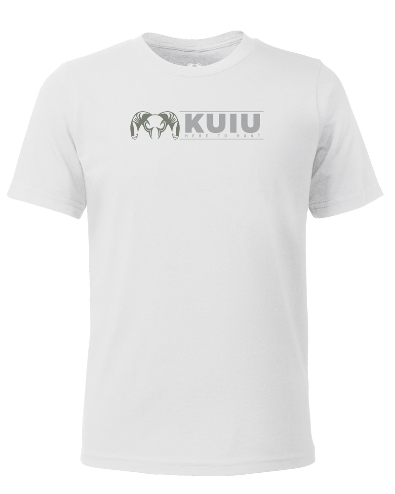 Front of Youth Here to Hunt Logo T-Shirt in White
