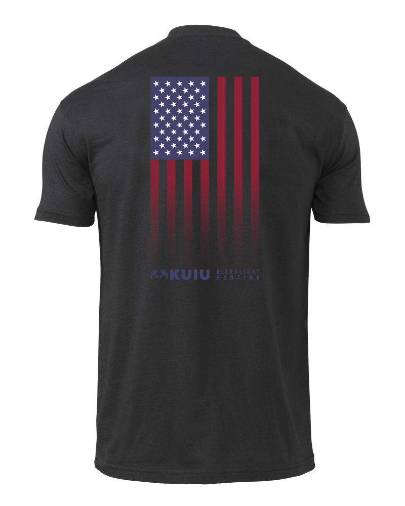 Back of KUIU Vertical Flag Fade T-Shirt in Black