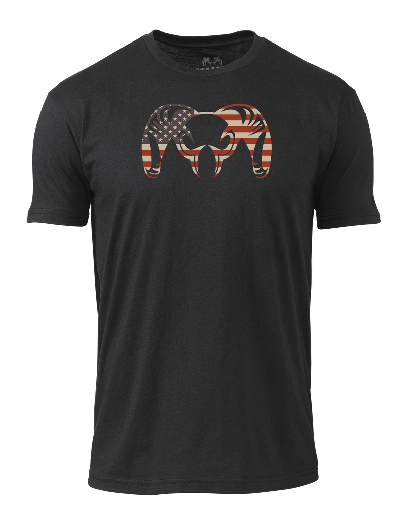 Front of KUIU Solid Patriotic Ram T-Shirt in Black