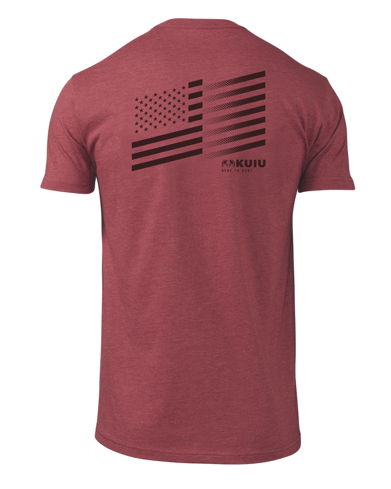 Back of KUIU Solid Flag Fade T-Shirt in Cardinal Red