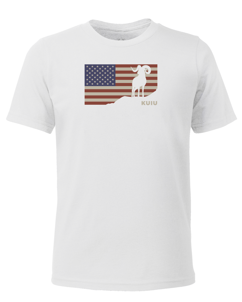 Front of Youth Ram Flag T-Shirt in White