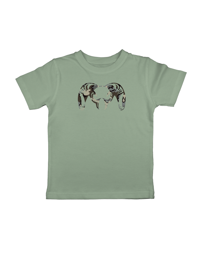 Front of Toddler Vias Big Ram T-Shirt in Thyme Green