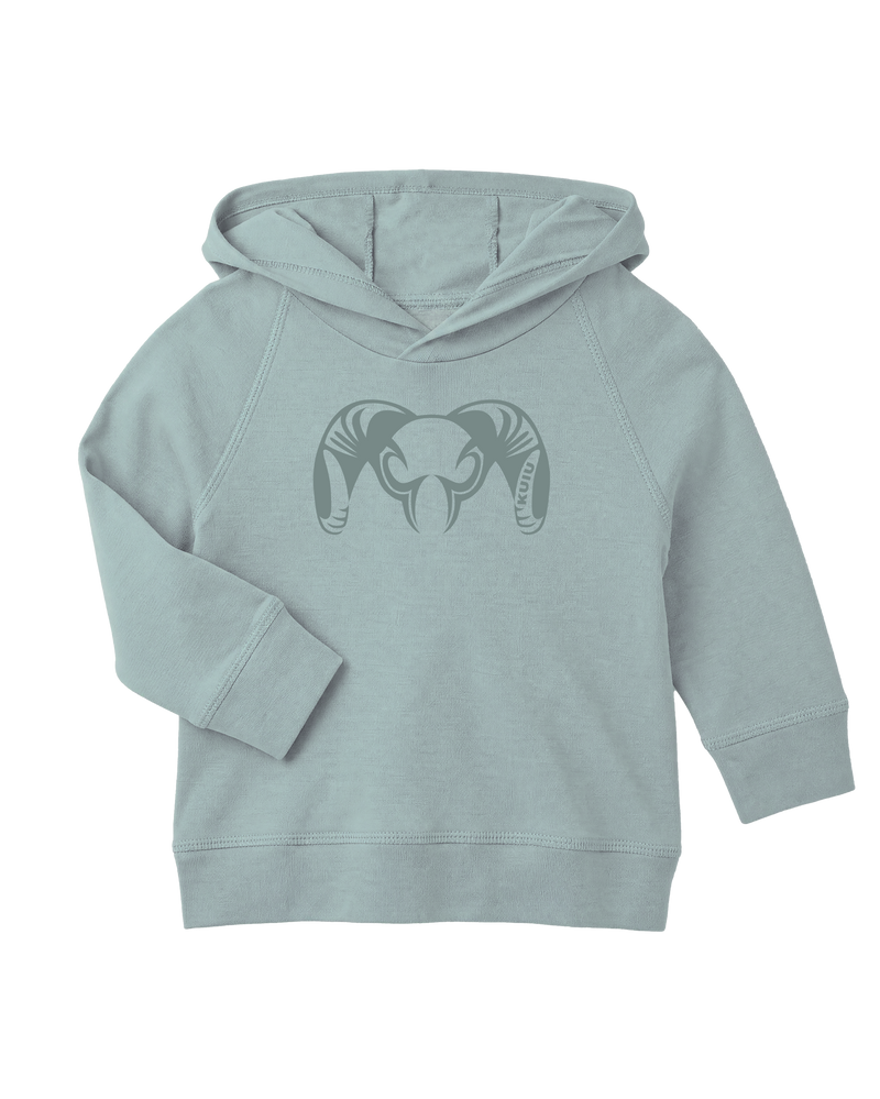 Front of Toddler Big Ram Hoodie in Tide Green