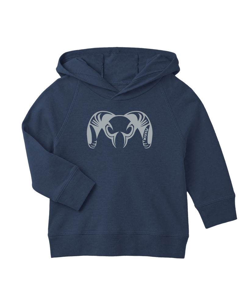Front of Toddler Big Ram Hoodie in Navy Blue