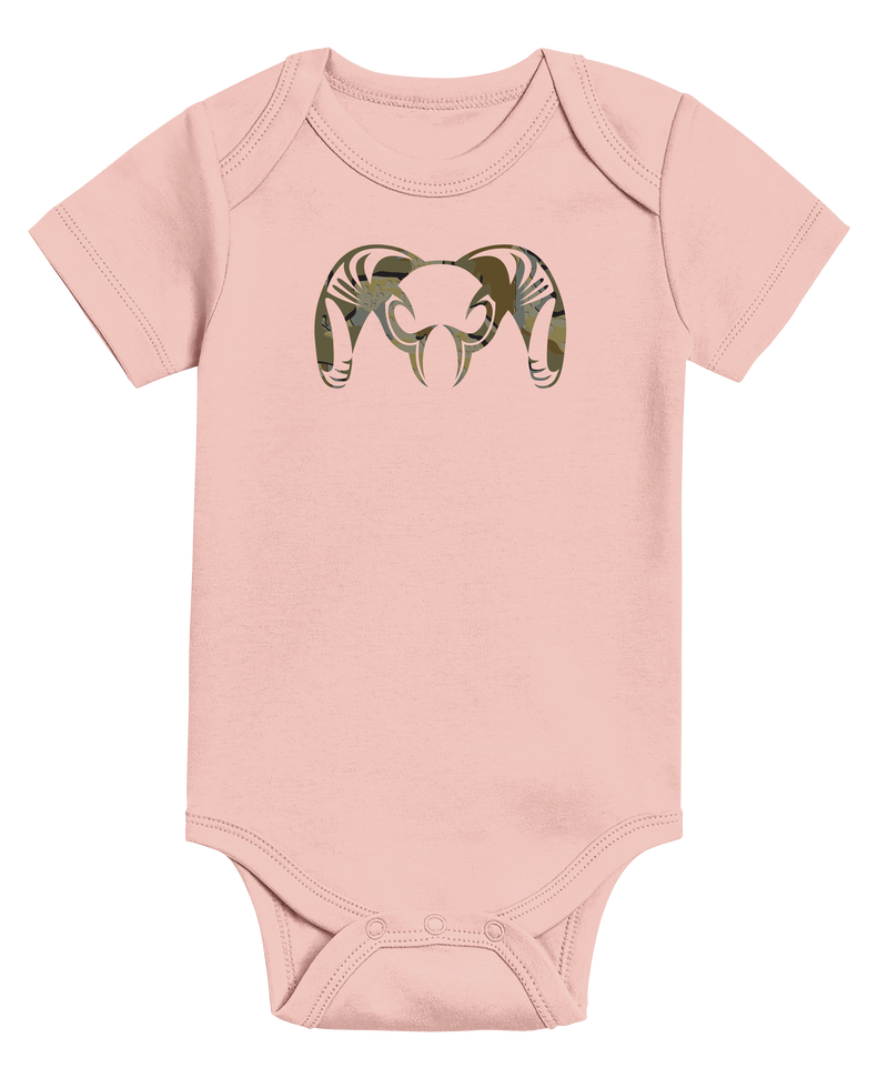 Front of KUIU Valo Ram Baby One-Piece in Ballet Pink
