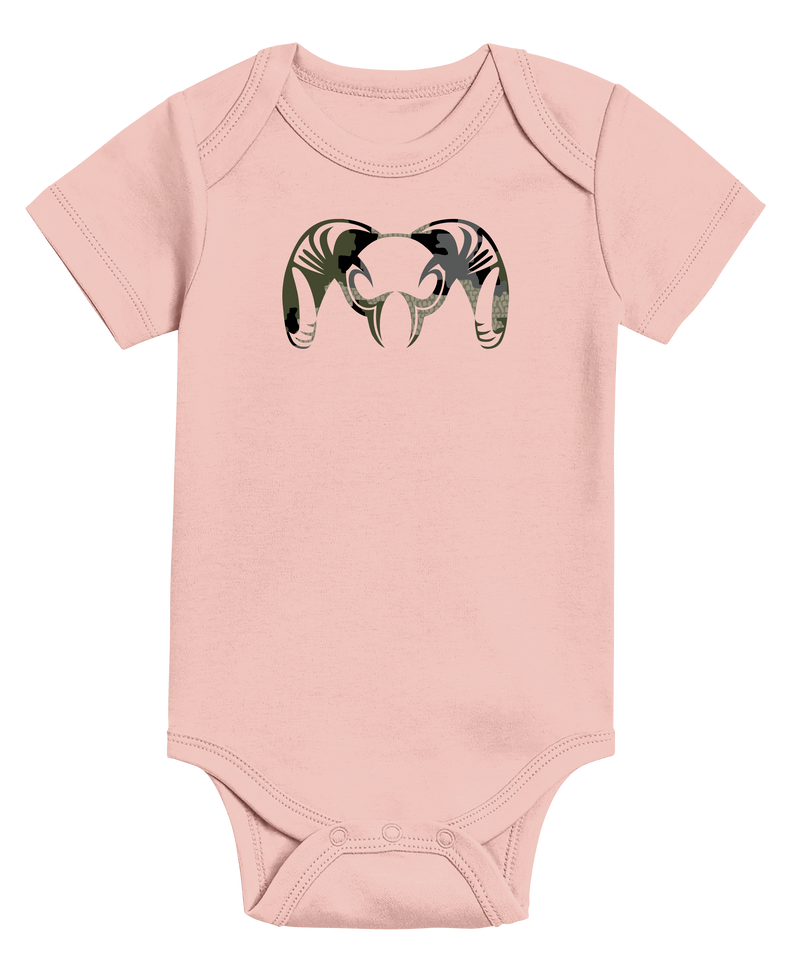 Front of KUIU Verde Ram Baby One-Piece in Ballet Pink