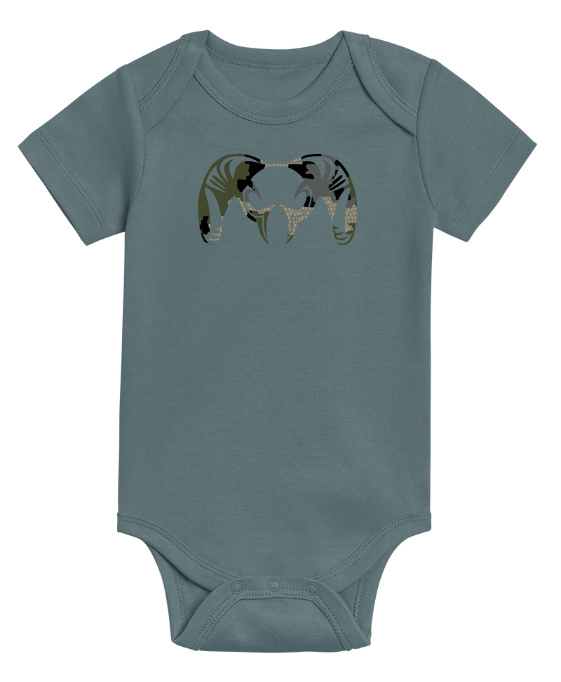 Front of KUIU Verde Ram Baby One-Piece in Harbor Blue