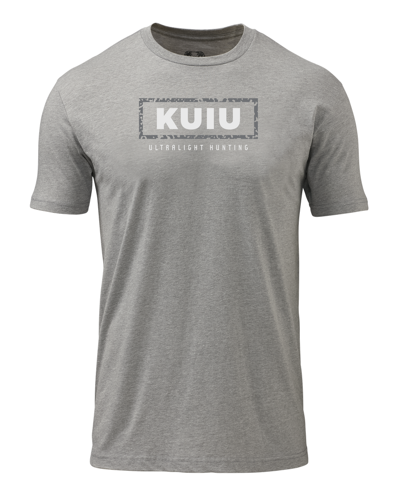 Front of KUIU Box Logo T-Shirt in Heather Grey
