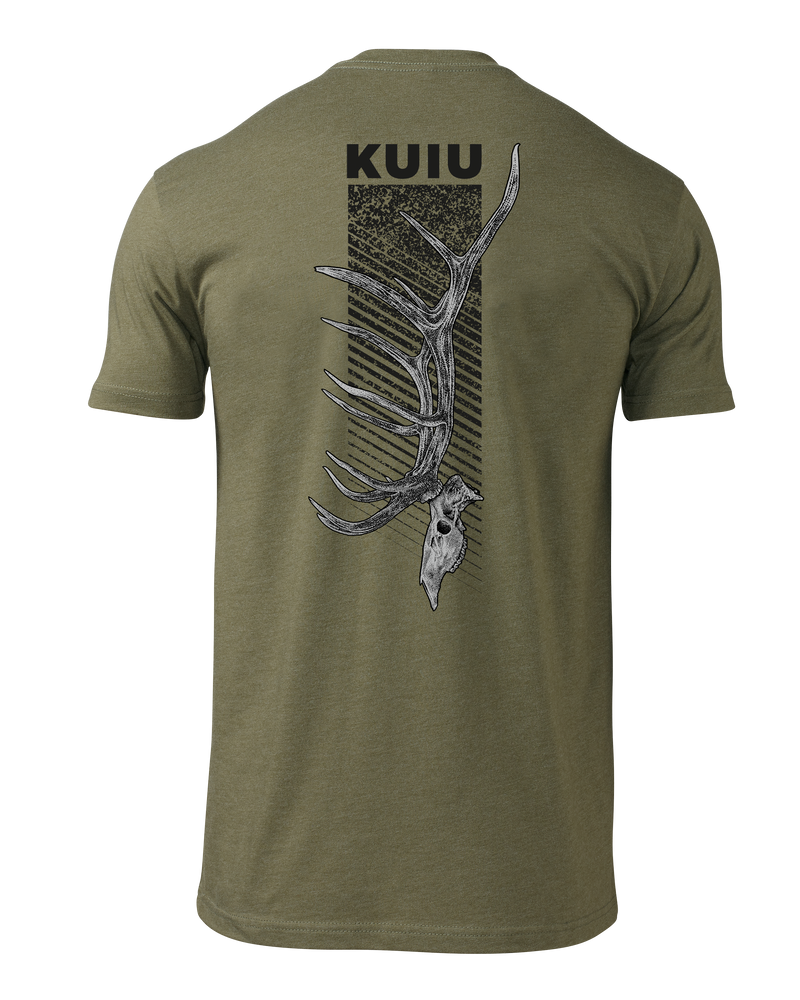 Back of KUIU Elk Skull T-Shirt in Military Green