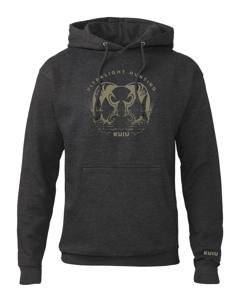 Front of KUIU Waterway Hoodie in Charcoal Grey