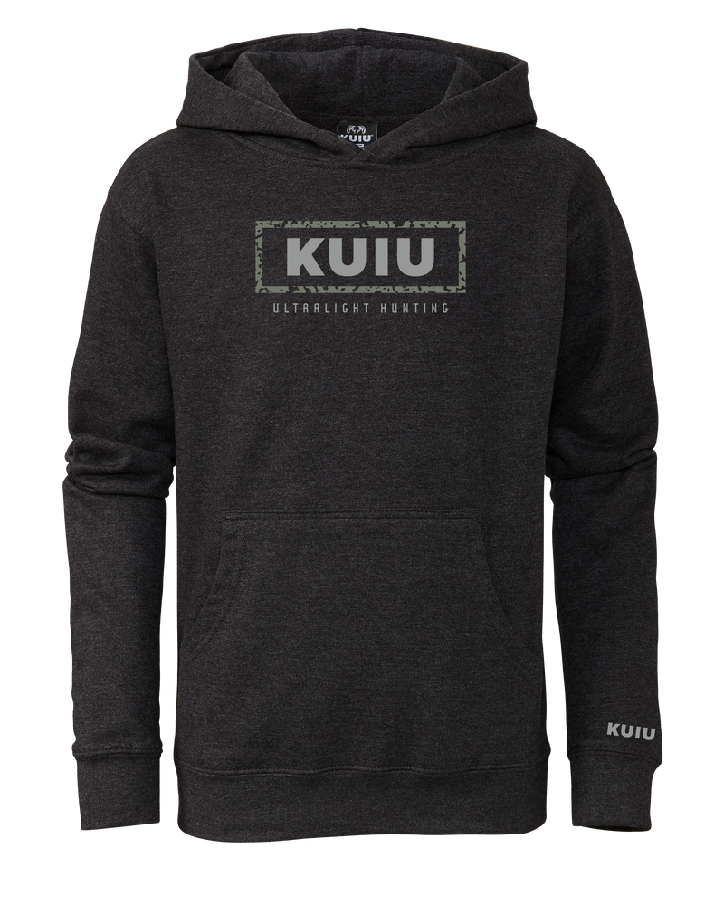 Front of Youth Box Logo Hoodie in Charcoal Grey