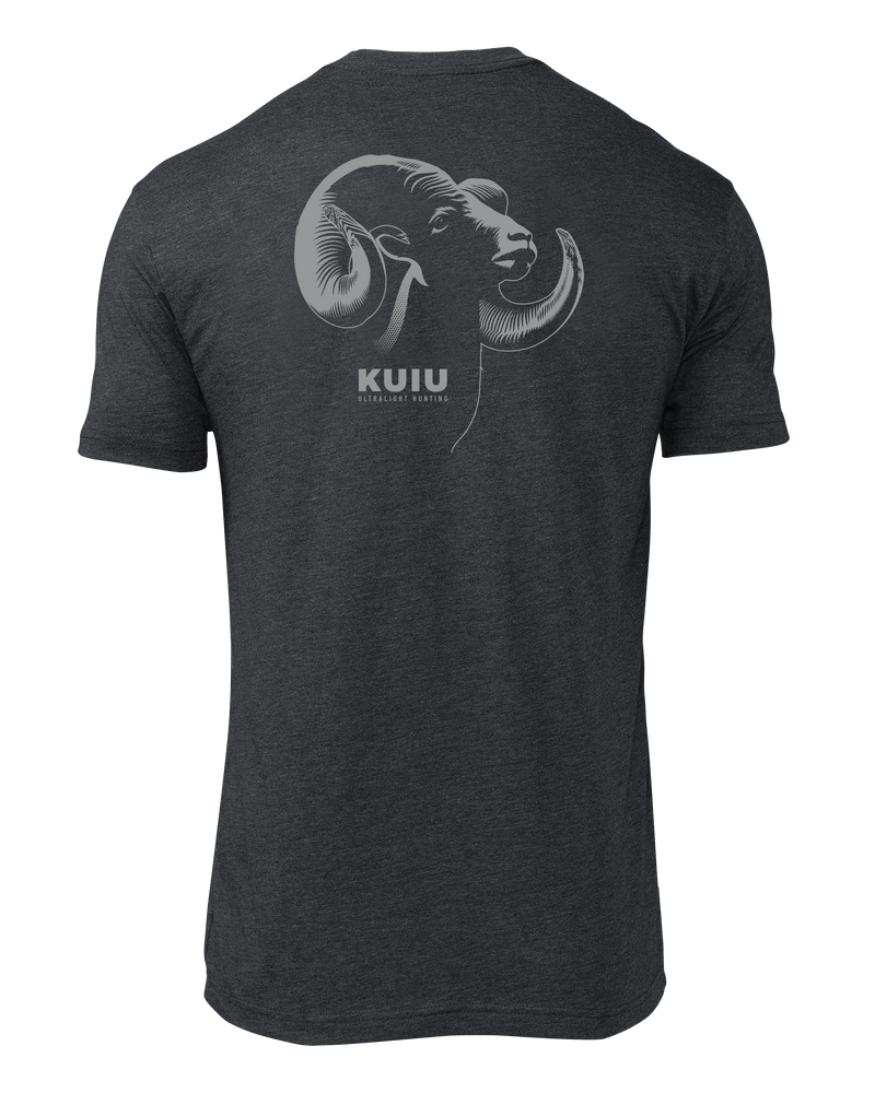 Back of KUIU Ram Head T-Shirt in Charcoal Grey