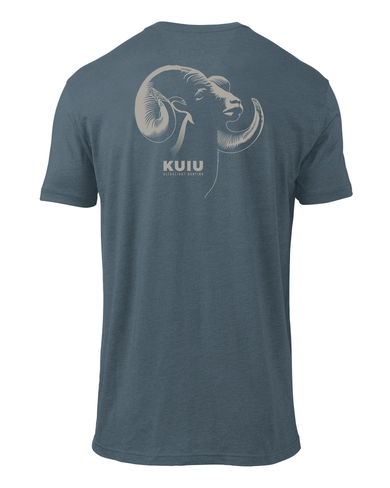 Back of KUIU Ram Head T-Shirt in Indigo Blue