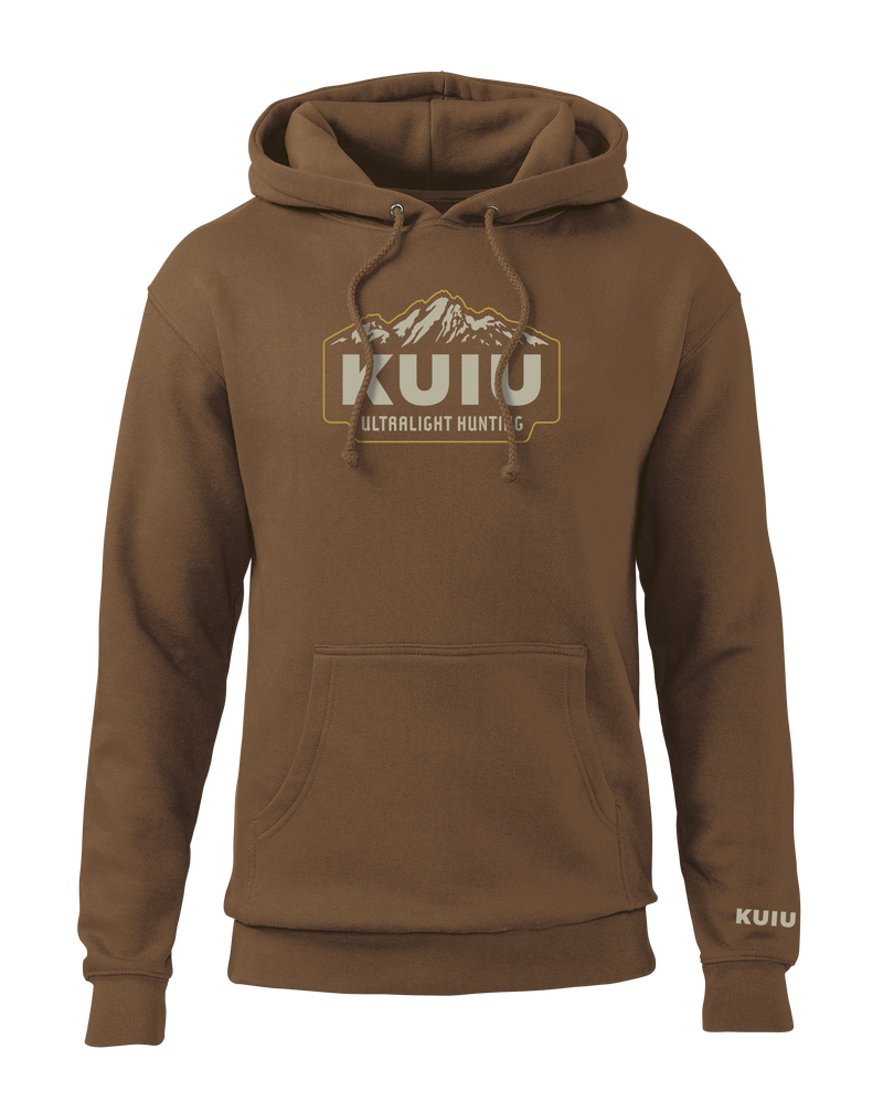 Front of KUIU Mountain Hoodie in Saddle Brown