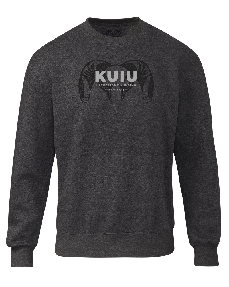 Front of KUIU Overlay Logo Crewneck Sweatshirt in Charcoal Grey