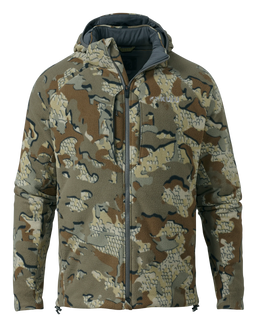 Front of Proximity Hooded Insulated Jacket in Valo Camouflage