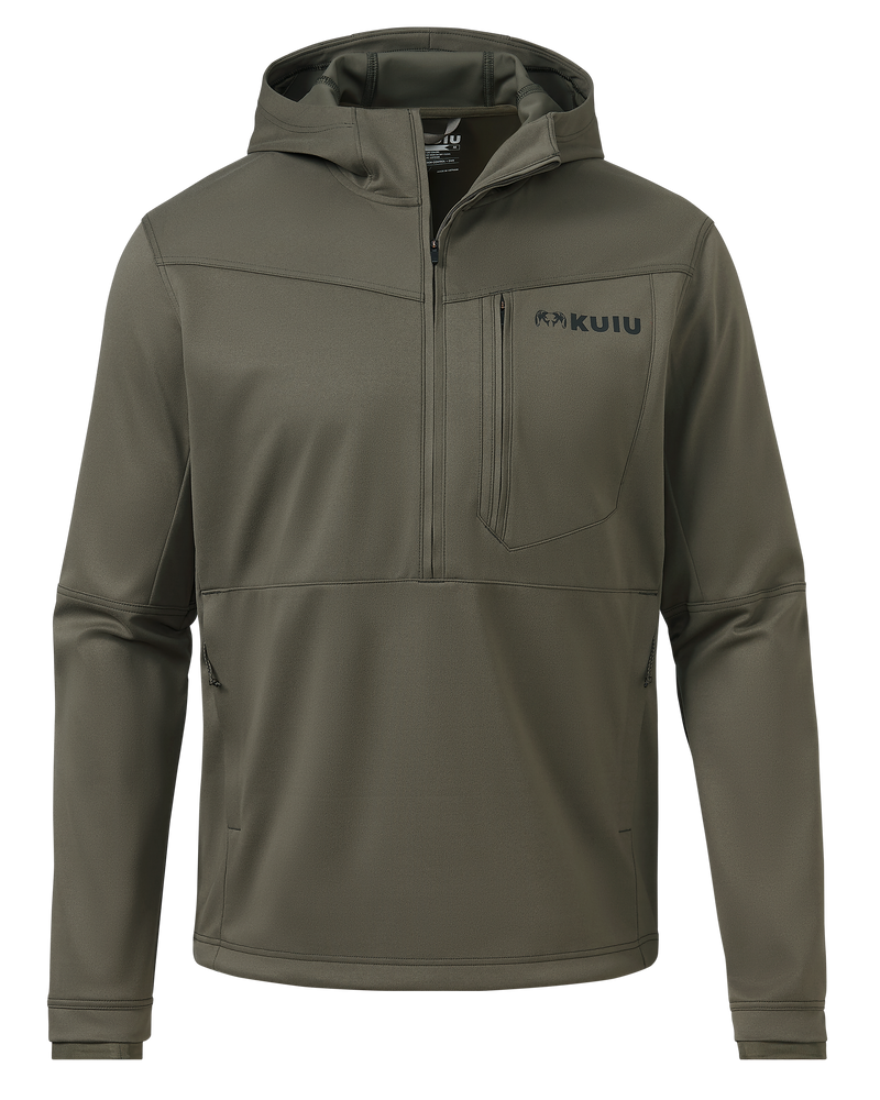 Front of Drawpoint Hoodie in Ash Brown