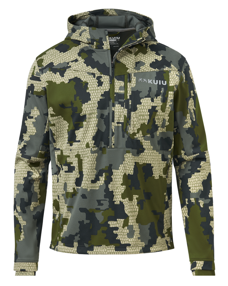 Front of Drawpoint Hoodie in Verde camouflage
