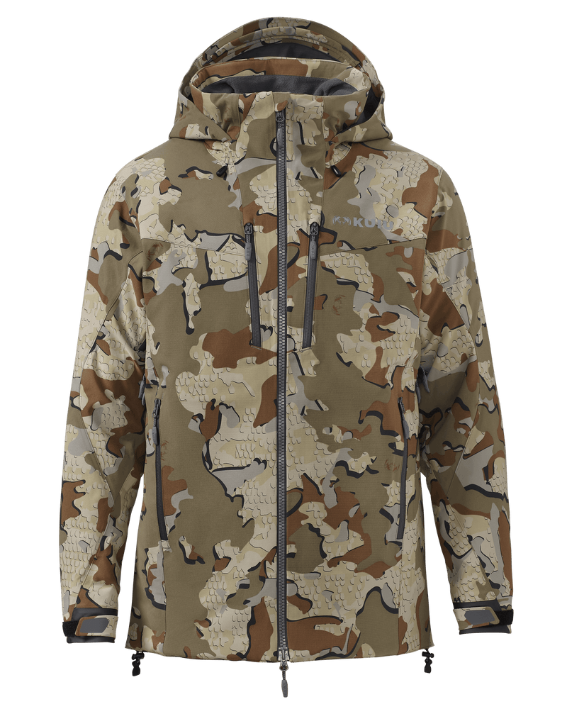 Front of KUIU Kutana Gale Force Hooded Jacket in Valo Camouflage