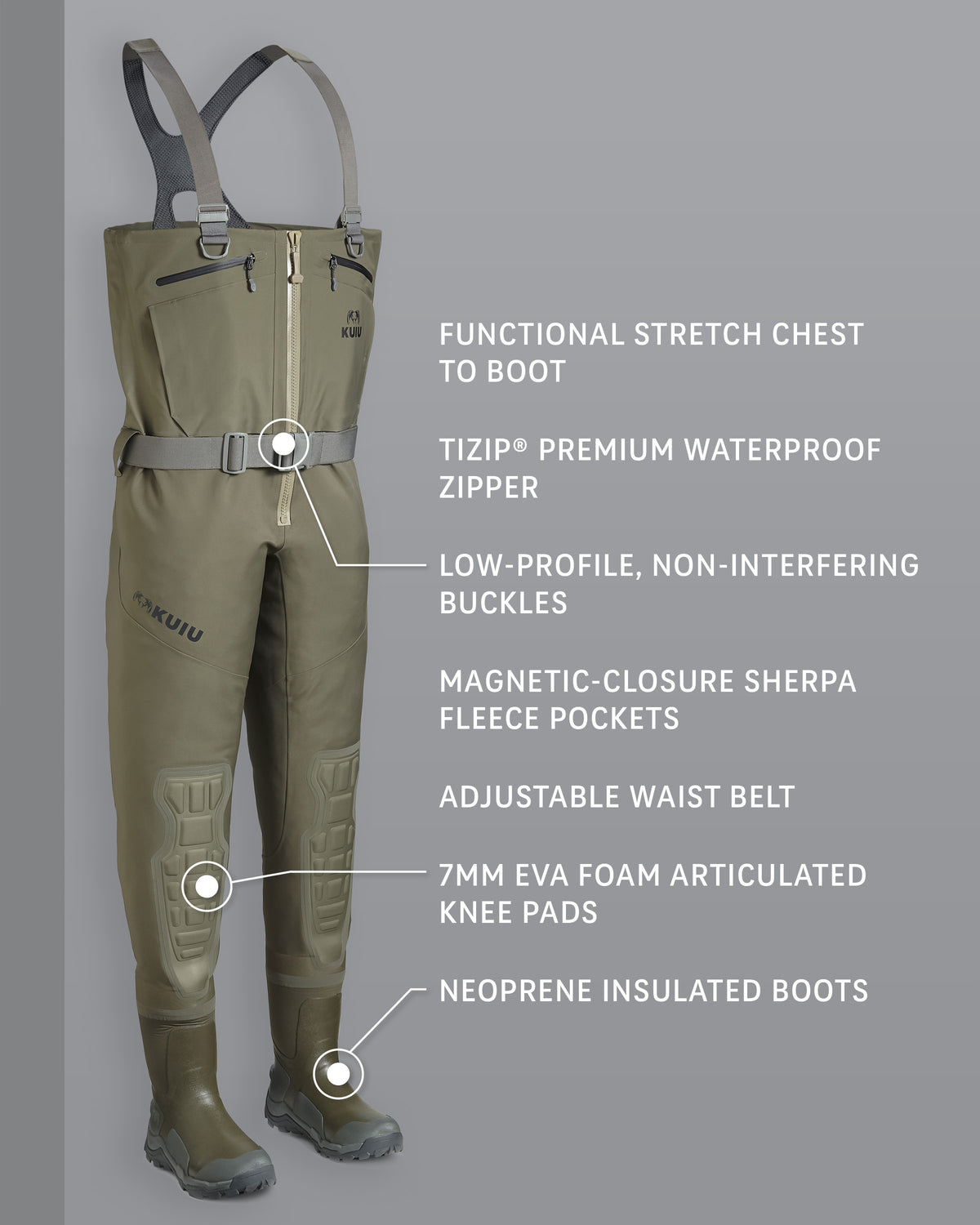 KUIU PRO HD Flex Zip Waterproof Hunting Wader - Ash | KUIU