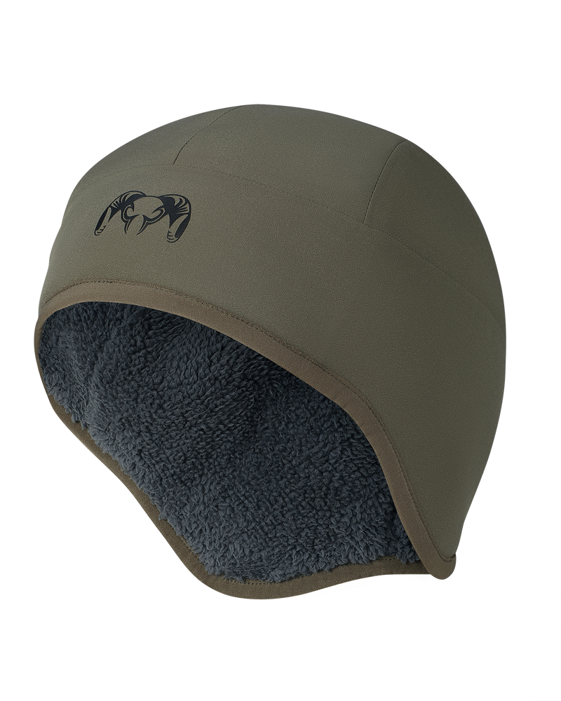 Angled, front view Mountain PRO Beanie in Ash Brown