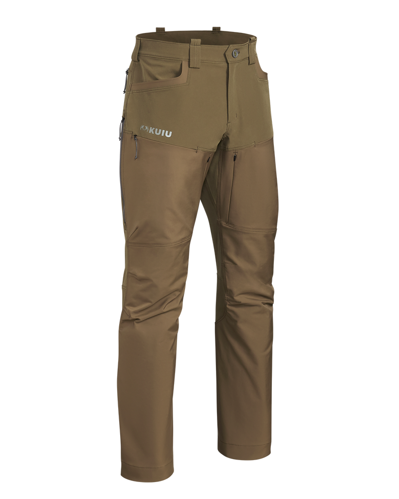 Front of PRO Brush Pant in Bourbon Brown shown without suspenders