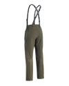 Back of Women's PRO Brush Pant in Ash Brown with suspenders and open hip vent