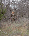 Woman hunter walking through brush terrain with sheds in hand wearing Women's PRO Brush Pant in Valo Camouflage