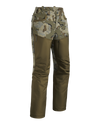 Front of Women's PRO Brush Pant in Valo Camouflage shown without suspenders
