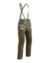 Front of Women's PRO Brush Pant in Valo Camouflage shown with suspenders in position one