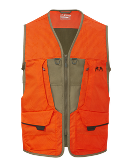 Front of Core Upland Vest in Khaki/Blaze Orange
