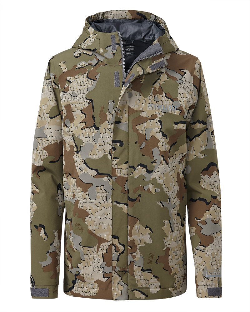 Front of Youth Versa Rain Jacket in Valo Camouflage