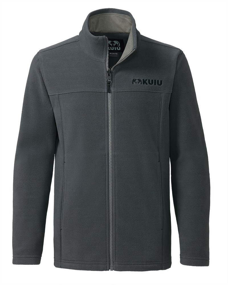 Front of Youth Versa Fleece Full Zip in Gunmetal Grey