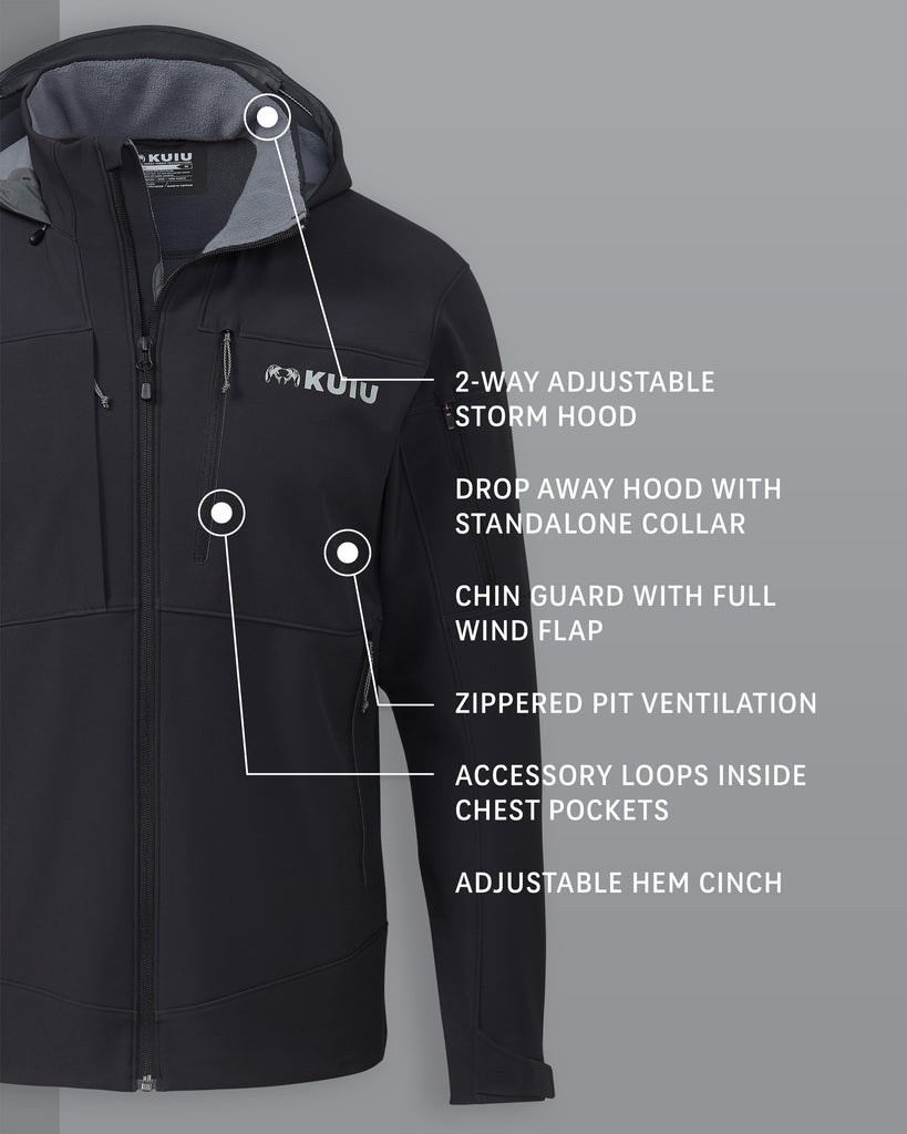 Guide PRO Hunting Soft Shell Jacket w/ Hood - Black | KUIU