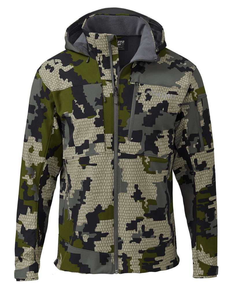 Front of Guide PRO Hooded Jacket in Verde Camouflage