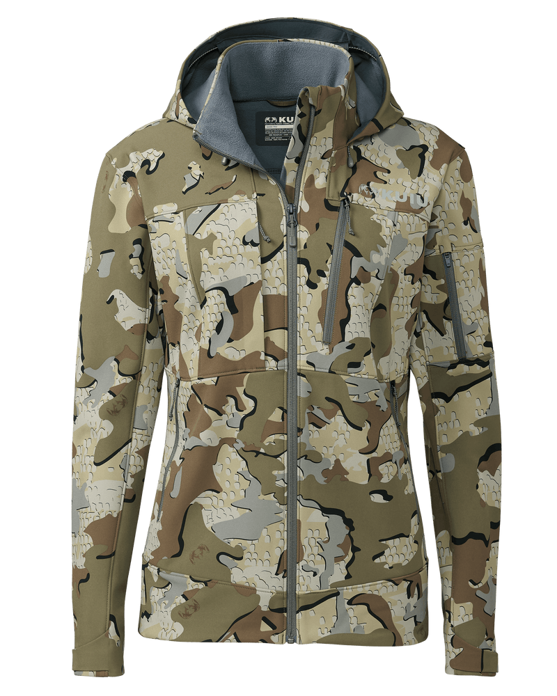 Front of Women's Guide PRO Hooded Jacket in Valo Camouflage