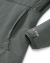 Open hand zippered pocket detail on Women's Kenai Hooded Jacket in Gunmetal Grey