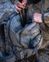 Hunter Storing Tripod in Divide Passthrough Pocket on Venture Divide 2000 in Stone