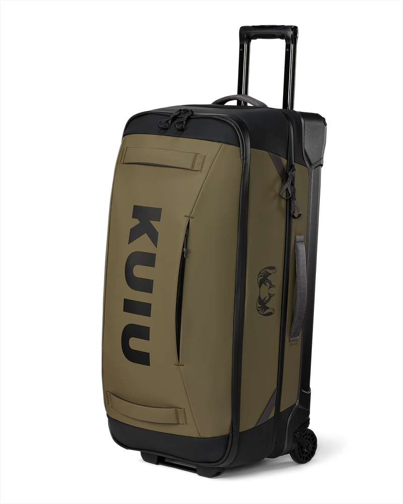 Angled view of the Waypoint 6500 Roller Travel Bag in Bourbon Brown