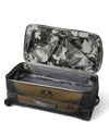 Opened lid panel of the Waypoint 6500 Roller Travel Bag in Bourbon Brown, showing two large internal zippered pockets for organization