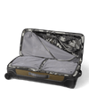 Open view of internal storage divided by partition, Highlighting internal storage with zippered pockets for organization