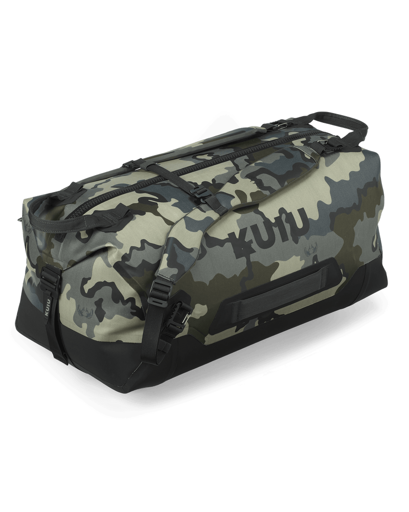 Front Angled Profile of Kodiak 3000 Submersible Duffel in Vias Camouflage