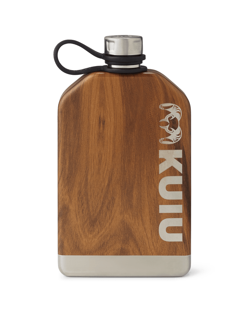 Front of KUIU 8 oz Flask in Wood Brown