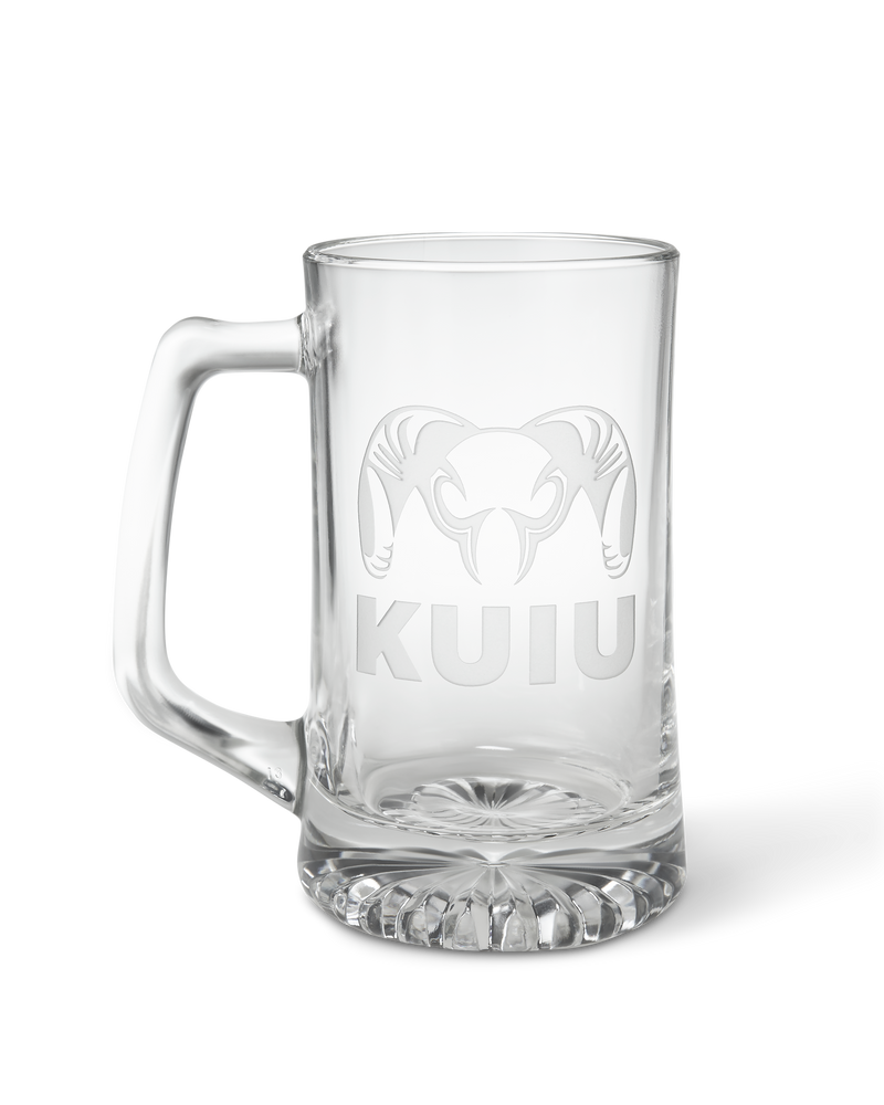 Front of KUIU Engraved Beer Mug in Clear Glass