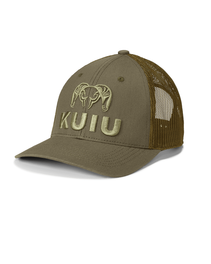 Front of KUIU Embroidered Logo Mesh Back Hat in Loden Green